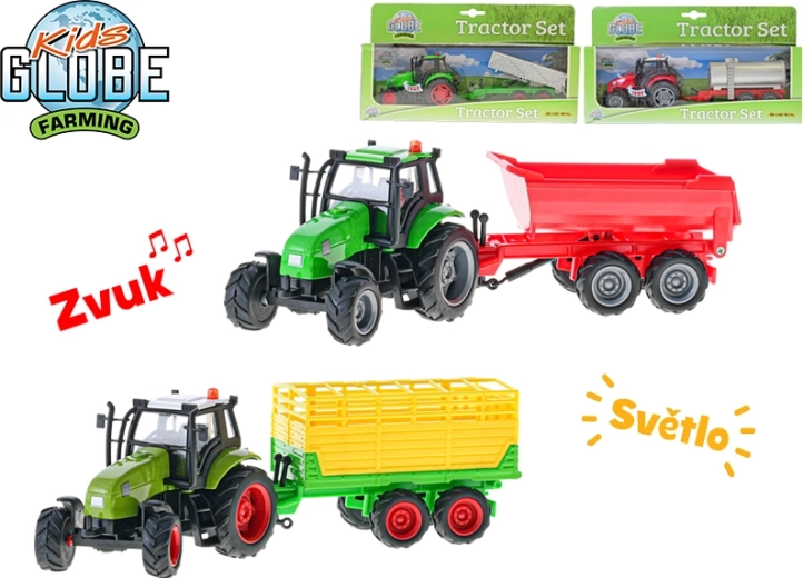 Dziecięcy traktor z przyczepą KIDS GLOBE Farming 25 cm ze światłami i dźwiękami