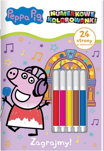 Świnka Peppa – kolorowanki numerowane, część 4: Pobawmy się! + 5 flamastrów