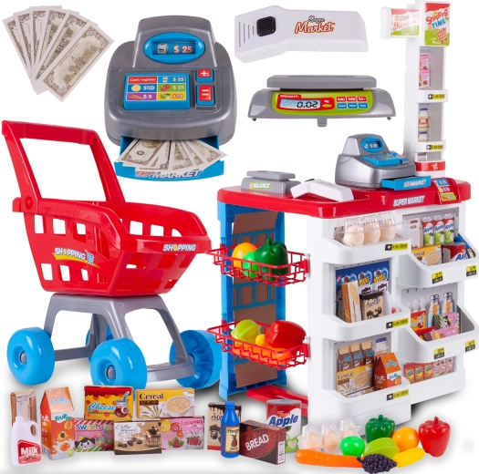 Sklep z kasą i wózkiem na zakupy Supermarket