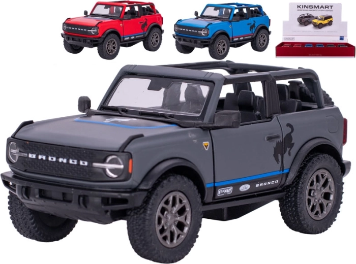 Kinsmart Ford Bronco 2022 metalowy model auta z napędem pull-back (13 cm) – mix kolorów, 12 szt. w displayu