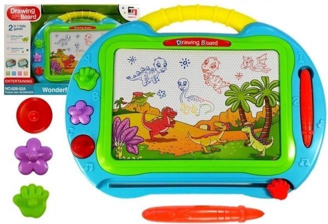 Duża turkusowa magnetyczna tablica do rysowania z pieczątkami