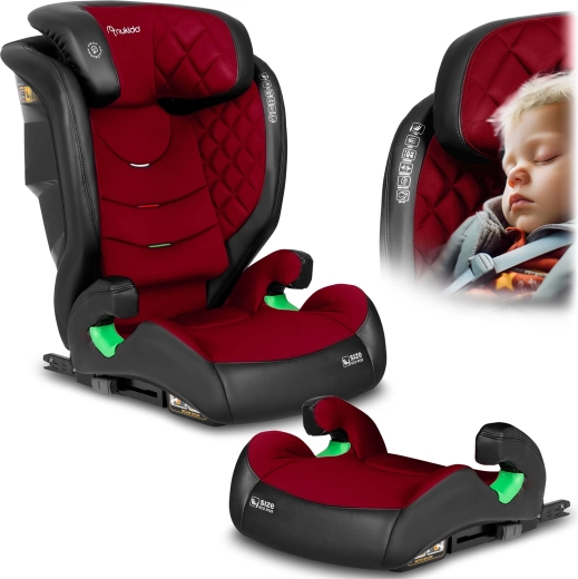 Fotelik samochodowy Nukido Louis 100–150 cm, ISOFIX, czarno‑czerwony