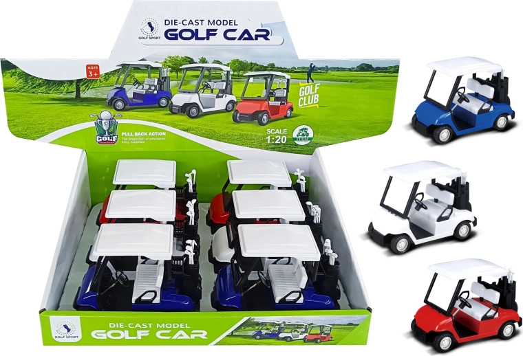 Metalowy model wózka golfowego 1:20 z napędem pull-back (mix kolorów)