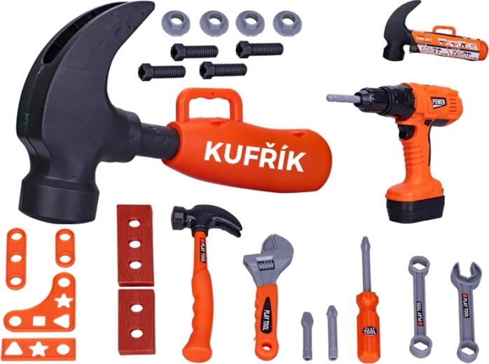 Zestaw narzędzi dla dzieci z wiertarką akumulatorową w walizce w kształcie młotka