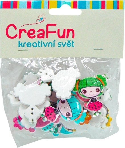 Drewniane guziki z motywem dziewczynki, zestaw 20 szt. (2,7 × 3 cm)