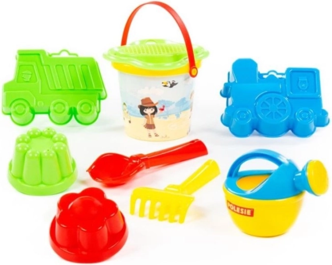 Zestaw do piasku z wiaderkiem i sitkiem w kształcie kwiatu (8 elementów)