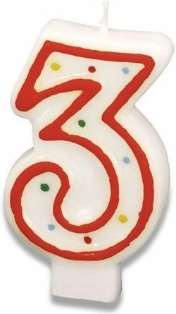 Świeczka na tort cyfra 3, 7,3 cm