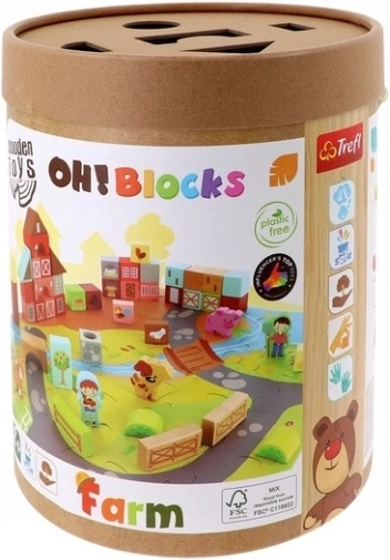 Trefl O!Klocki Farma – drewniane klocki z puzzlową matą