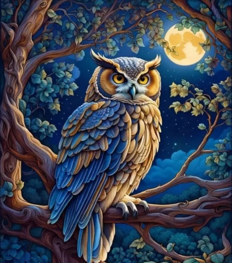 Diamentowe malowanie – sowa przy pełni księżyca 30 × 40 cm