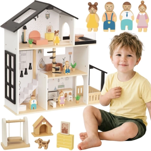Tooky Toy drewniana rezydencja dla lalek z akcesoriami (31 elementów)