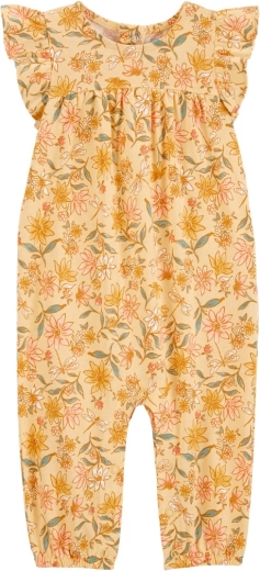Rampers bez stópek z krótkim rękawem żółty w kwiaty dla dziewczynki