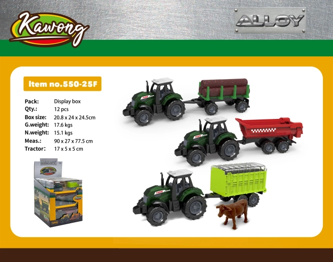 Traktor z przyczepą metalowy/plastikowy 17 cm