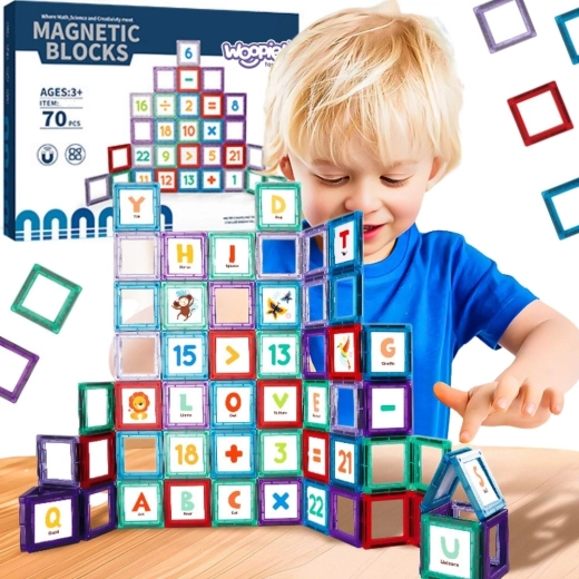Magnetyczne klocki konstrukcyjne 3D Woopie z cyframi - 70 elementów