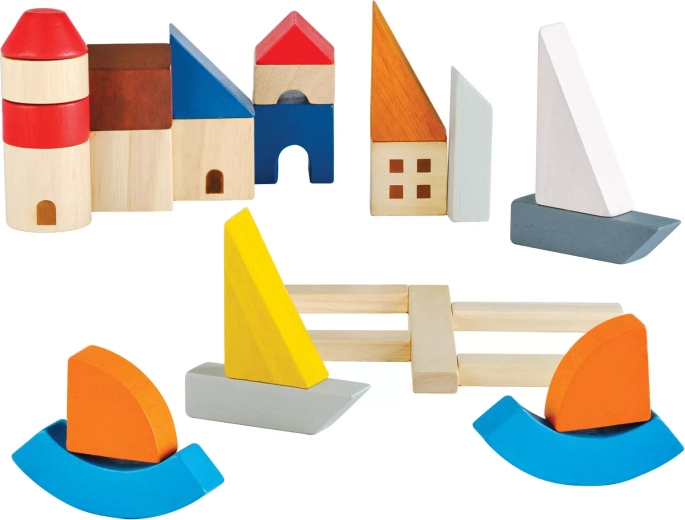 PlanToys drewniane klocki konstrukcyjne nad morzem (27 elementów)