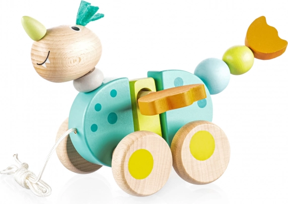 Drewniana zabawka do ciągnięcia smoczek