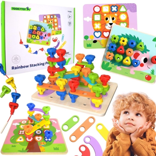 TOOKY TOY Montessori wielofunkcyjna tablica motoryczna z kolorowymi śrubami