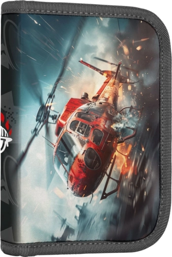 Piórnik szkolny z motywem strażaków, jednopiętrowy, 2 klapki