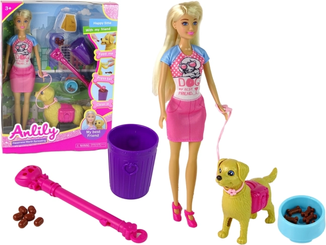 Lalka z pieskiem i karmieniem ANLILY