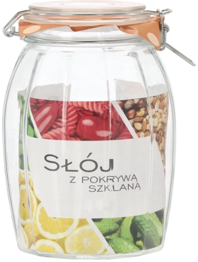 Szklany słoik 0,8 l z mechanicznym zamknięciem i szklaną pokrywką