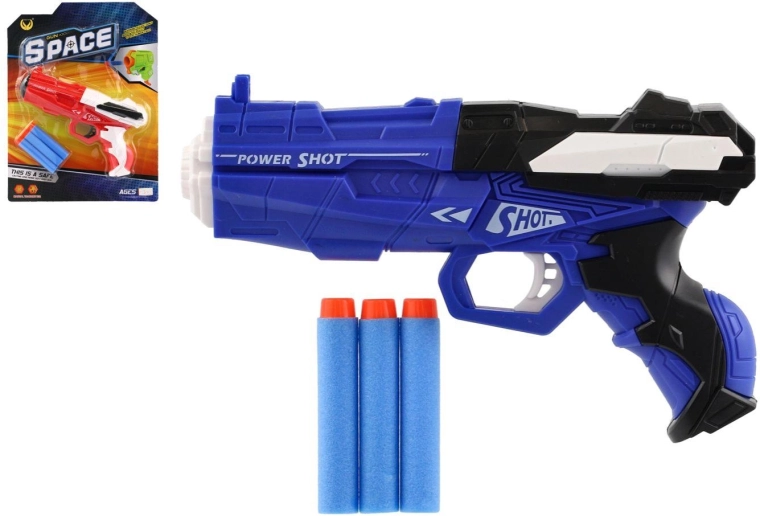 Plastikowy pistolet na piankowe naboje 18 cm z 3 nabojami - 1 sztuka