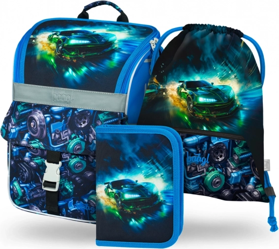 Baagl zestaw szkolny Zippy samochód wyścigowy – tornister, piórnik i worek