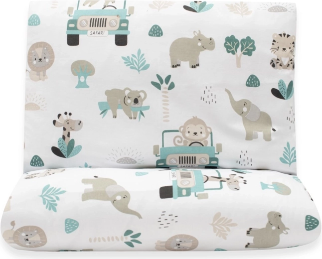 Dziecięca bawełniana pościel New Baby Safari II 90×120 cm, miętowa