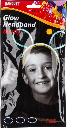 Świecąca opaska królicze uszy + 3 fluorescencyjne bransoletki 20 cm MY PARTY