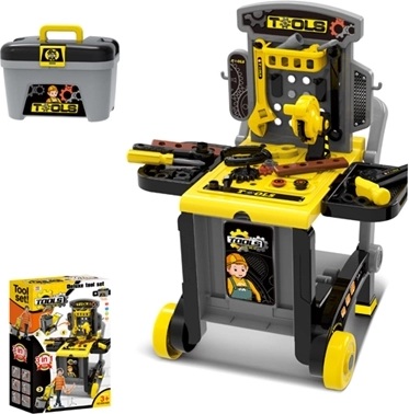 Dziecięcy warsztat z narzędziami z szafką i wózkiem