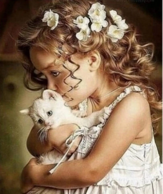 Mozaika diamentowa - Dziewczyna z kociątkiem