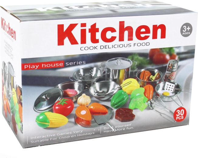 Metalowy zestaw naczyń z akcesoriami 30 szt.