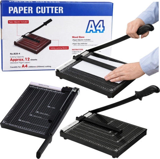 Biurkowa gilotyna do papieru A4, metalowa, czarna