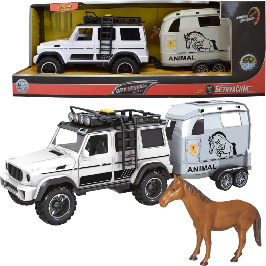 Samochód terenowy z przyczepą i koniem 1:14 z dźwiękami i światłami