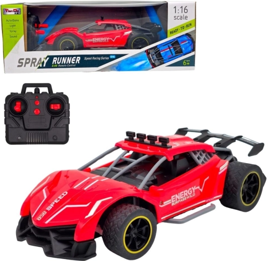 Czerwone sportowe wyścigowe auto RC z efektem dymu
