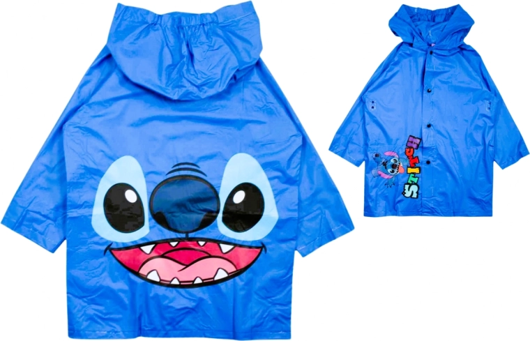 Dziecięca peleryna przeciwdeszczowa Disney Stitch niebieska z kapturem