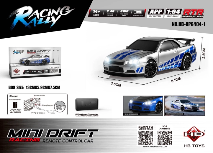 Zdalnie sterowany samochód Mini Drift SmokeRacer srebrny