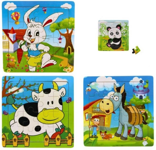 Drewniane puzzle ze zwierzątkami 15 × 15 cm, 16 elementów - 1 sztuka