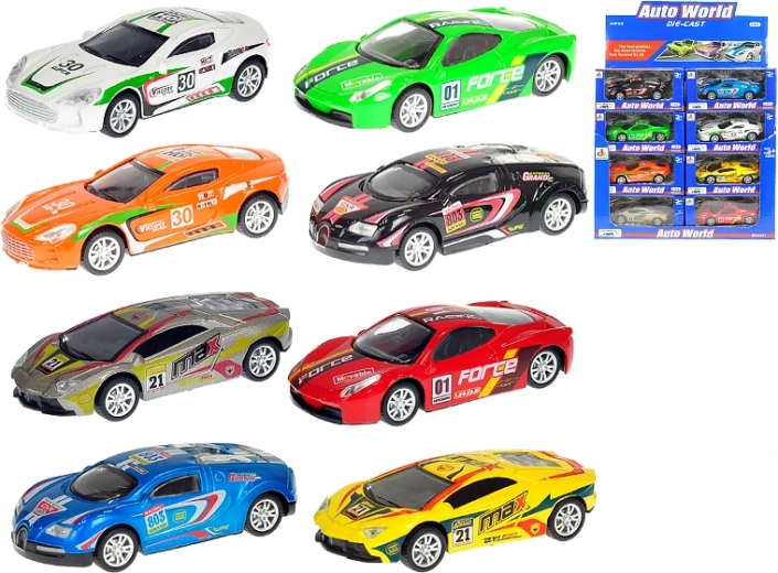 Metalowy wyścigowy samochodzik 1:43 z napędem typu pull-back, 10 cm