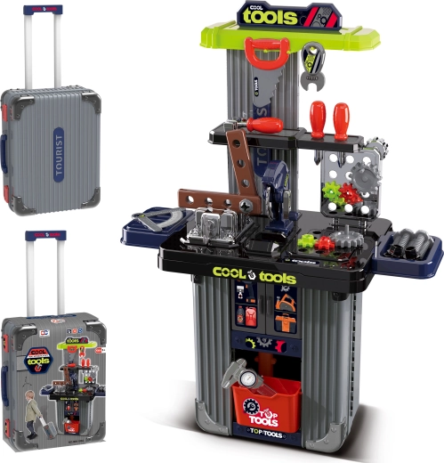 Zestaw 2w1: kuferek i warsztat z narzędziami dla dzieci
