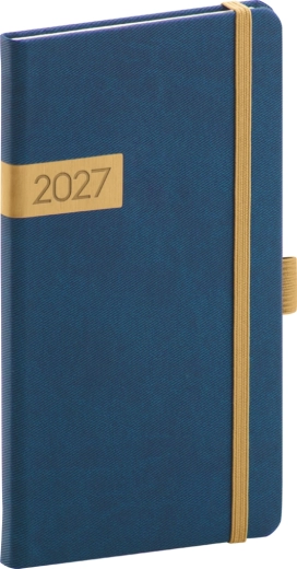 Kieszonkowy terminarz Notique Twill 2027 niebiesko-złoty 9 x 15,5 cm