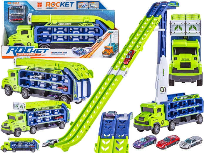 Transporter z rampą startową – ciężarówka i 3 autka