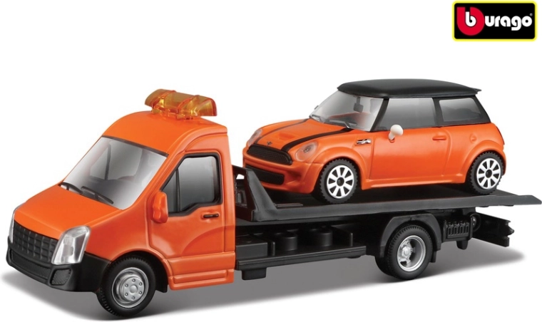 Bburago Laweta z Mini Cooperem S pomarańczowym