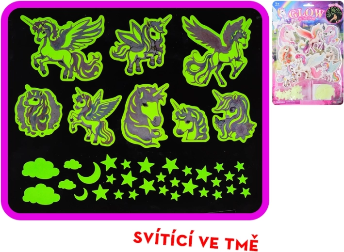 Świecące naklejki jednorożce i gwiazdki do pokoju dziecięcego – 40 szt.