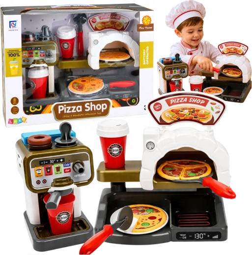 Dziecięcy zestaw pizzerii z piecem do pizzy i ekspresem do kawy (Pizza Shop)