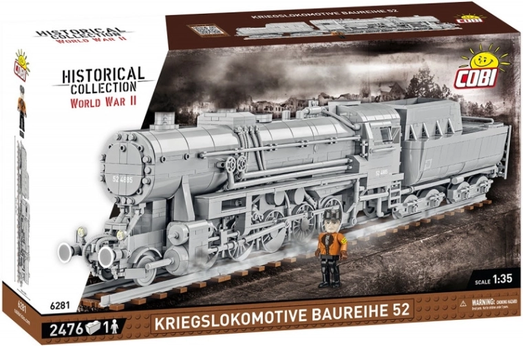 Cobi 6281 II wojna światowa 1:35 Parowa lokomotywa Kriegslokomotive Baureihe 52 z tendrem