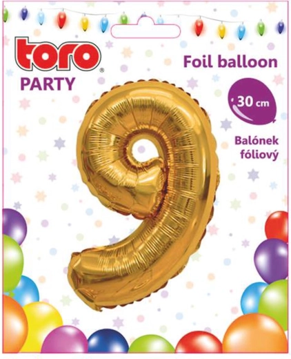Balon foliowy cyfra 9, 30 cm, złoty TORO