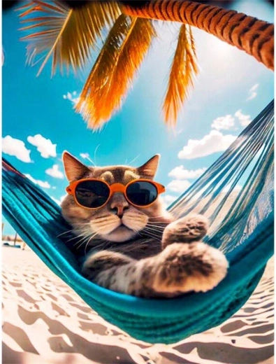 Malowanie diamentowe – kot w hamaku 30 × 40 cm