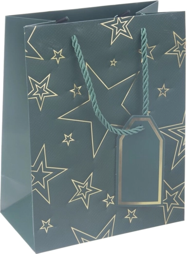 Papierowa torba prezentowa z zielonym motywem gwiazdy 18 × 10 × 23 cm