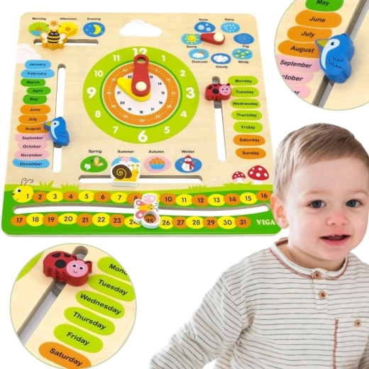 VIGA edukacyjny drewniany kalendarz dla dzieci – angielski
