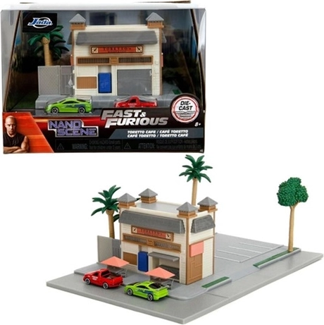 Diorama Jada Fast & Furious: Toretto’s Market and Café z 2 nano samochodzikami