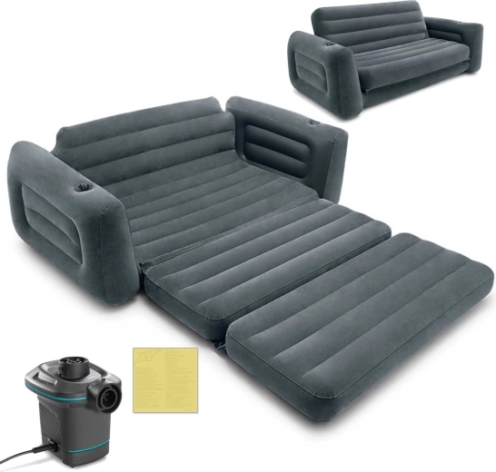 Nadmuchiwana welurowa sofa 2w1 z elektryczną pompką INTEX